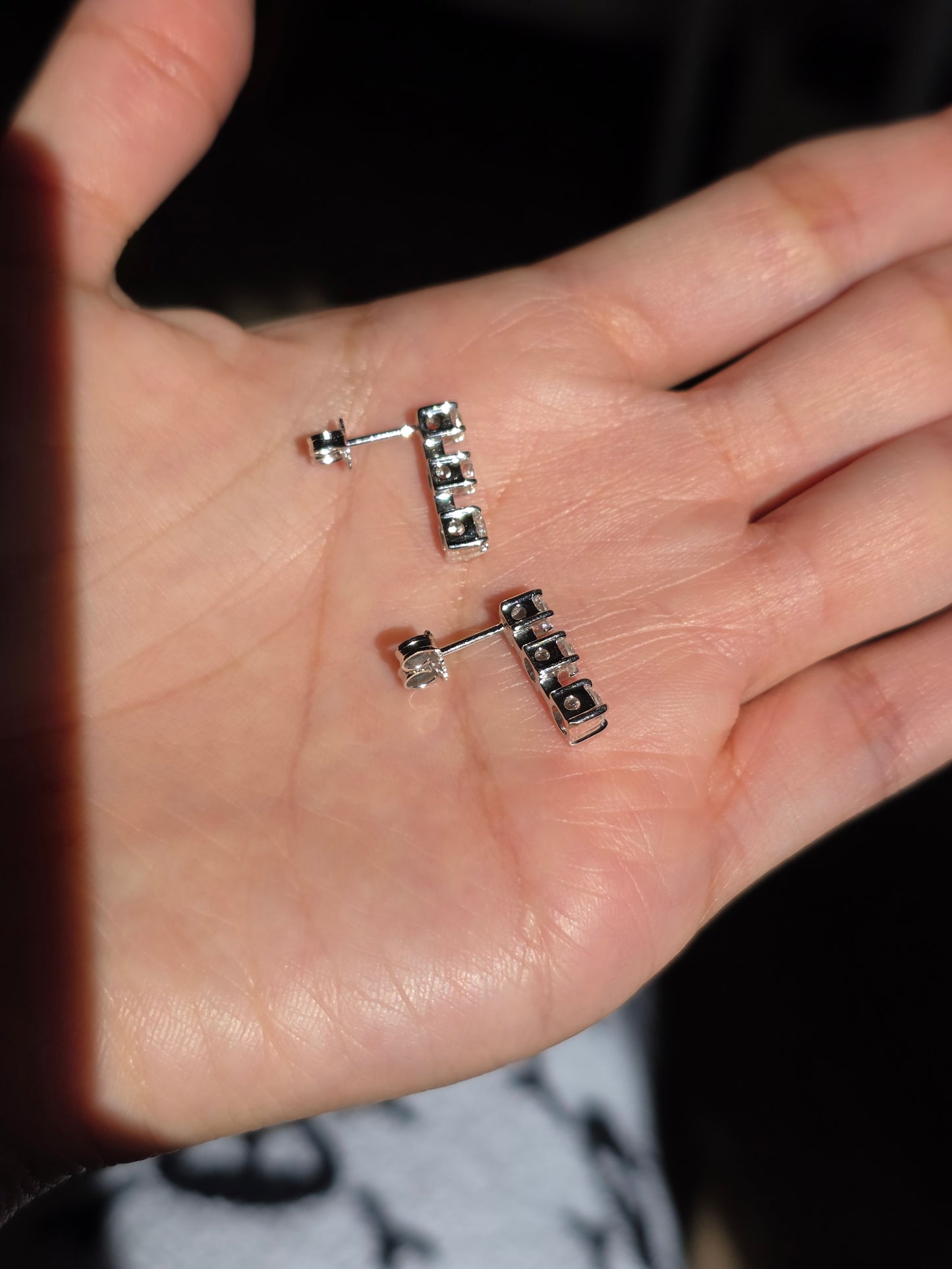 Stunning 14k White Gold 1.10TCW 3 Diamond Bar Drop Earrings