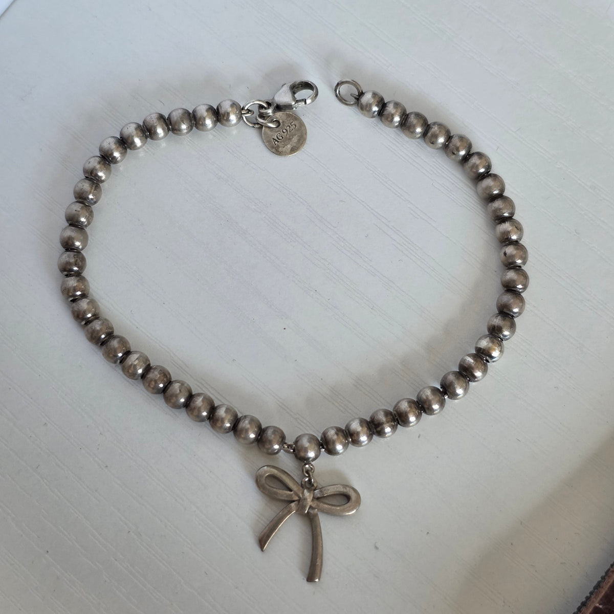 Vintage 925 Sterling Silver Tiffany&Co Bow Dangle Beaded Bracelet 6.25"