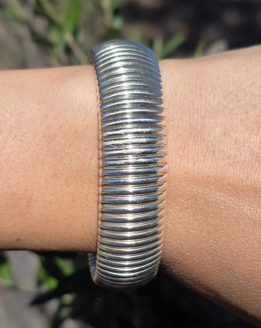 Awesome 80's Solid Sterling Silver Tubogas 16.5mm Wide Stretchy Bracelet 6.5"