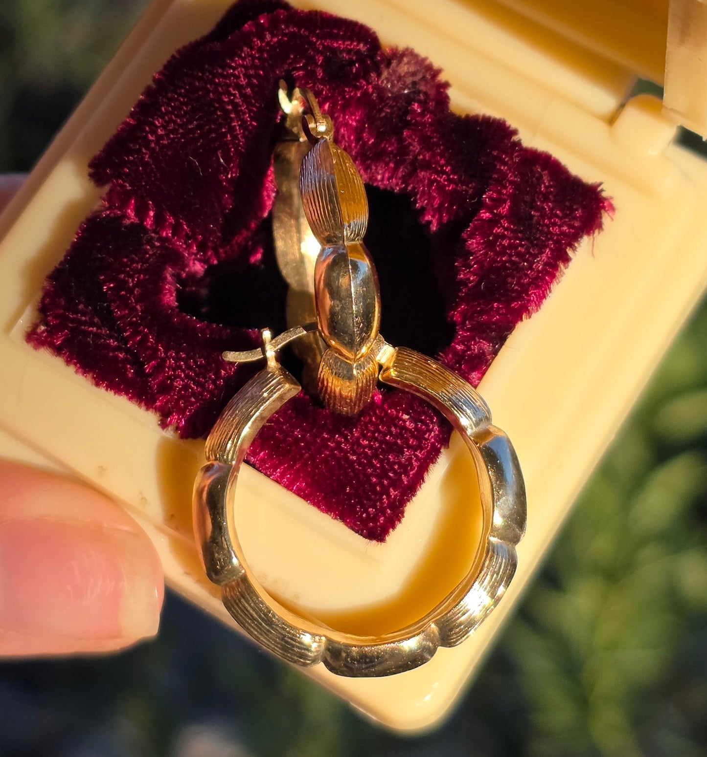 10k Gold Bamboo Style Hoops Earrings