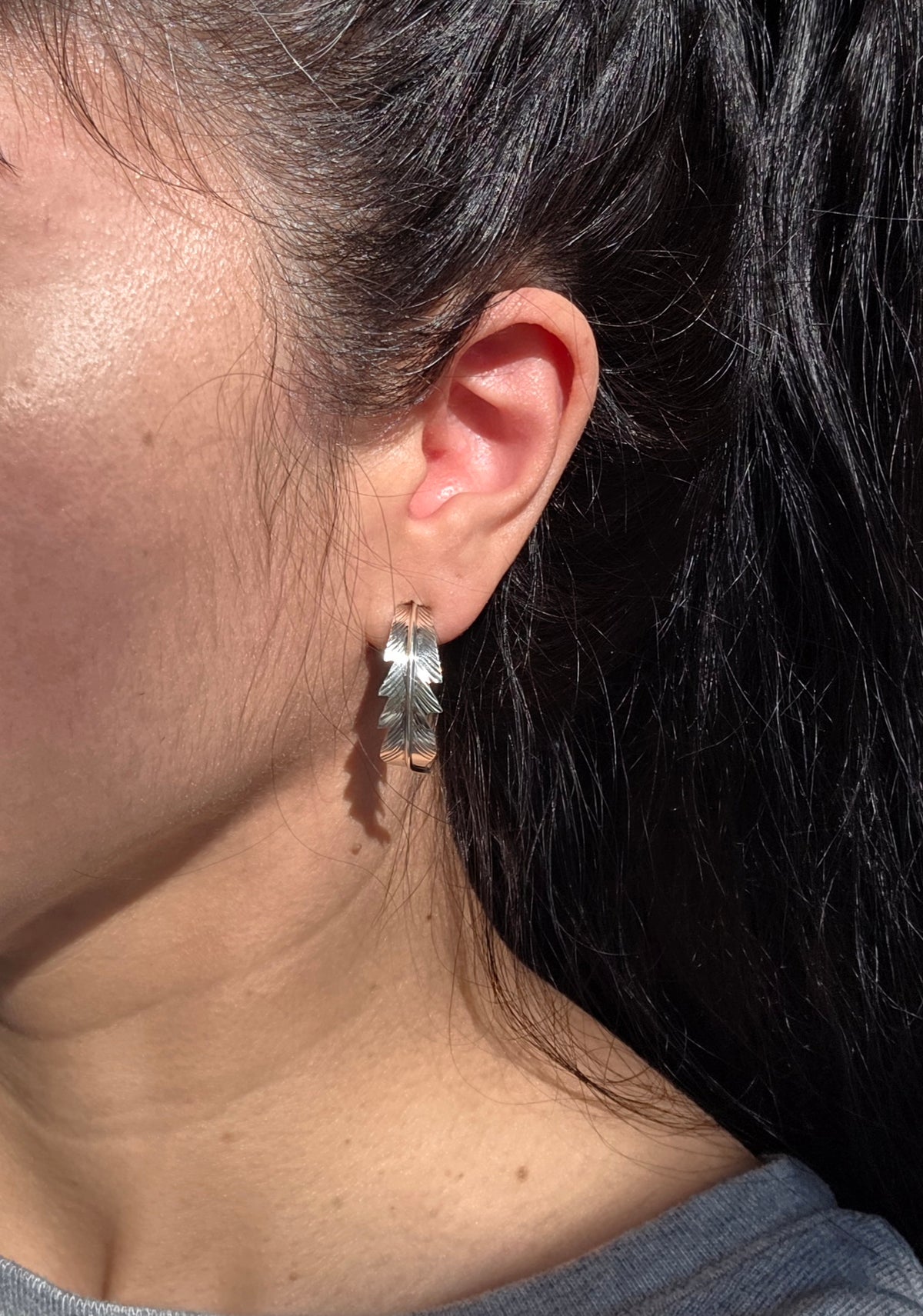 Sterling Silver Curved Feather Half Hoops Earrings