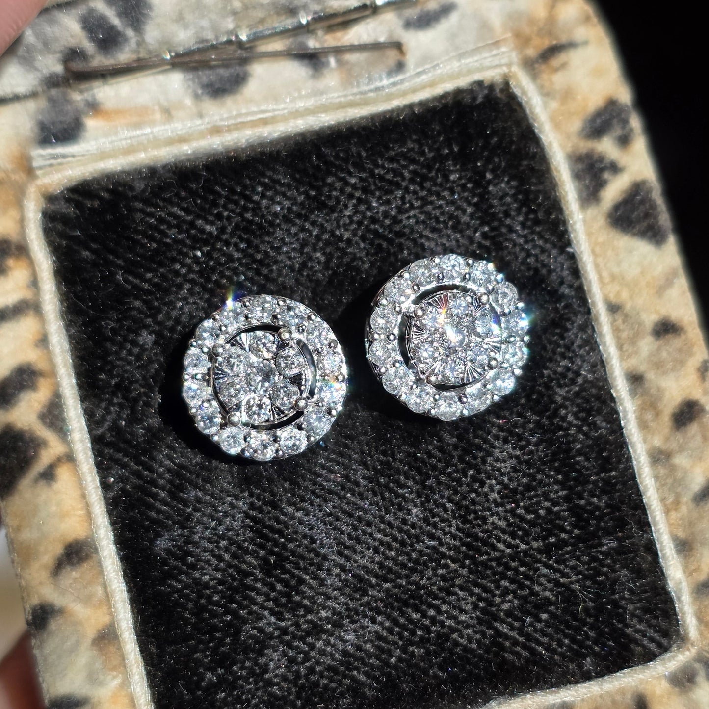 Gorgeous 10k White Gold Round Sparkling Diamond Cluster .68ctw Stud Earrings
