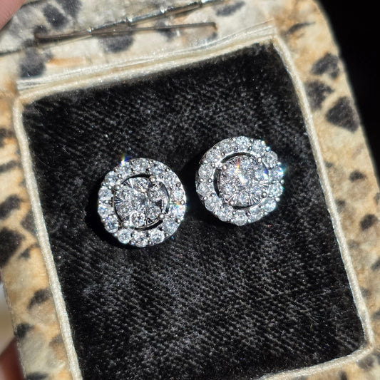 Gorgeous 10k White Gold Round Sparkling Diamond Cluster .68ctw Stud Earrings