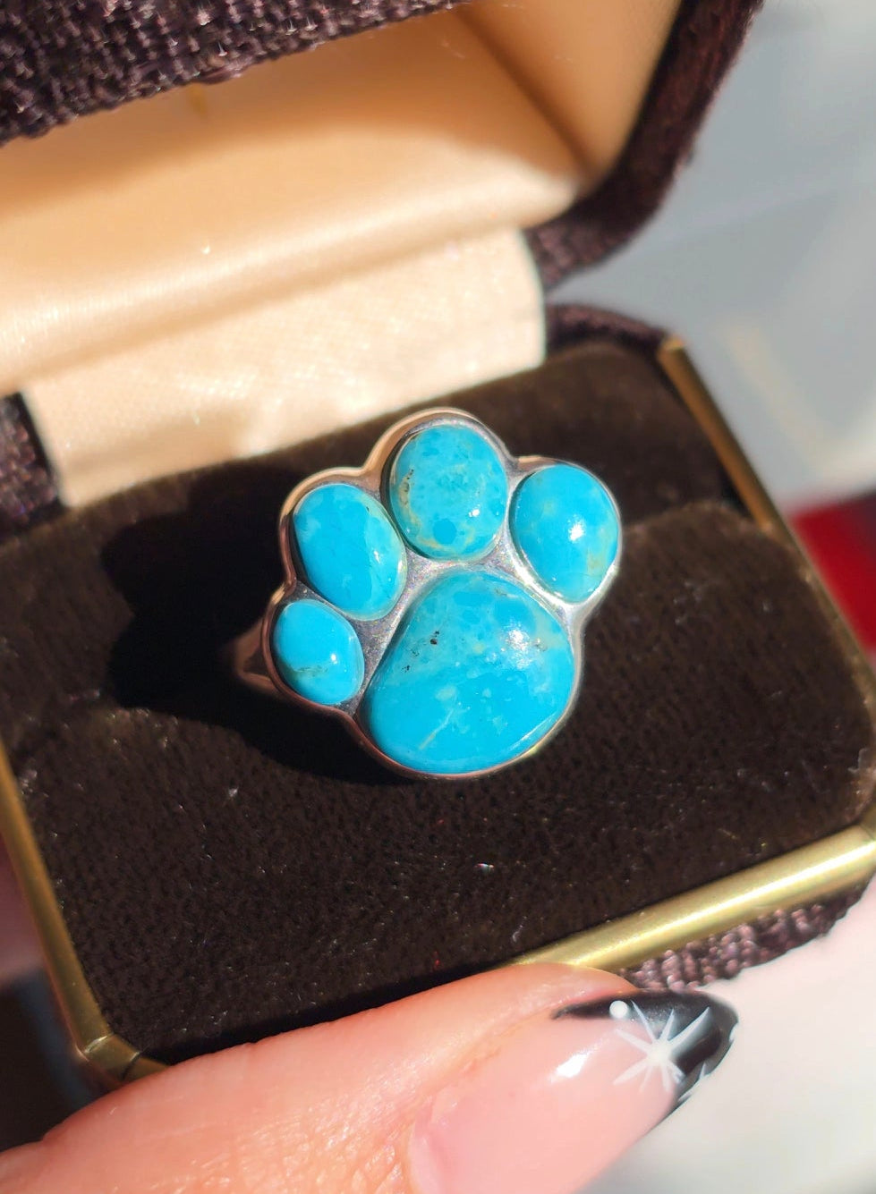 Sterling Silver Turquoise Paw Print Ring Size 8