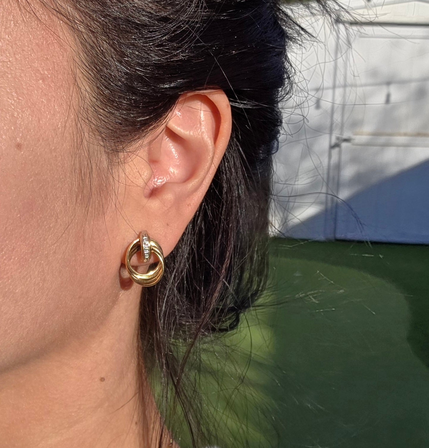 14k Gold Ring Diamond Accented Door Knocker Style Post Earrings