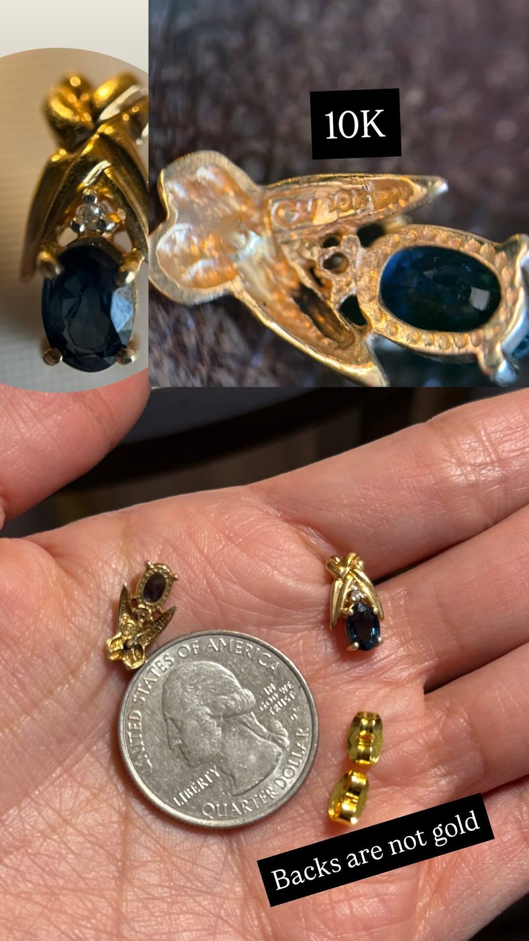 Cute 10k Gold 1.0tcw Sapphire & Diamond Accent Dainty Drop Post Earrings