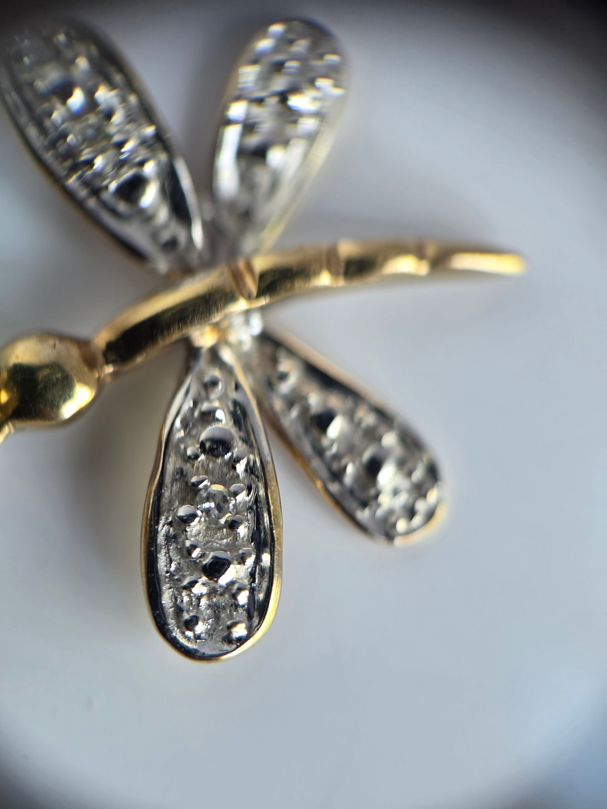 Sweet 10k Two Toned Gold Diamond Accented Dainty Dragonfly Pendant (NO CHAIN)