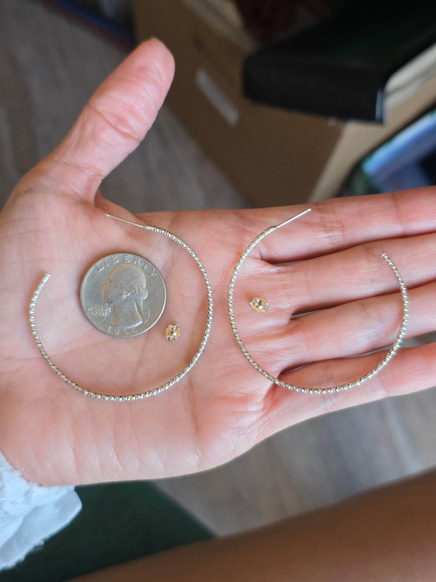 Beautiful Sterling Silver Sparkling 2" Large Hoops Earrings