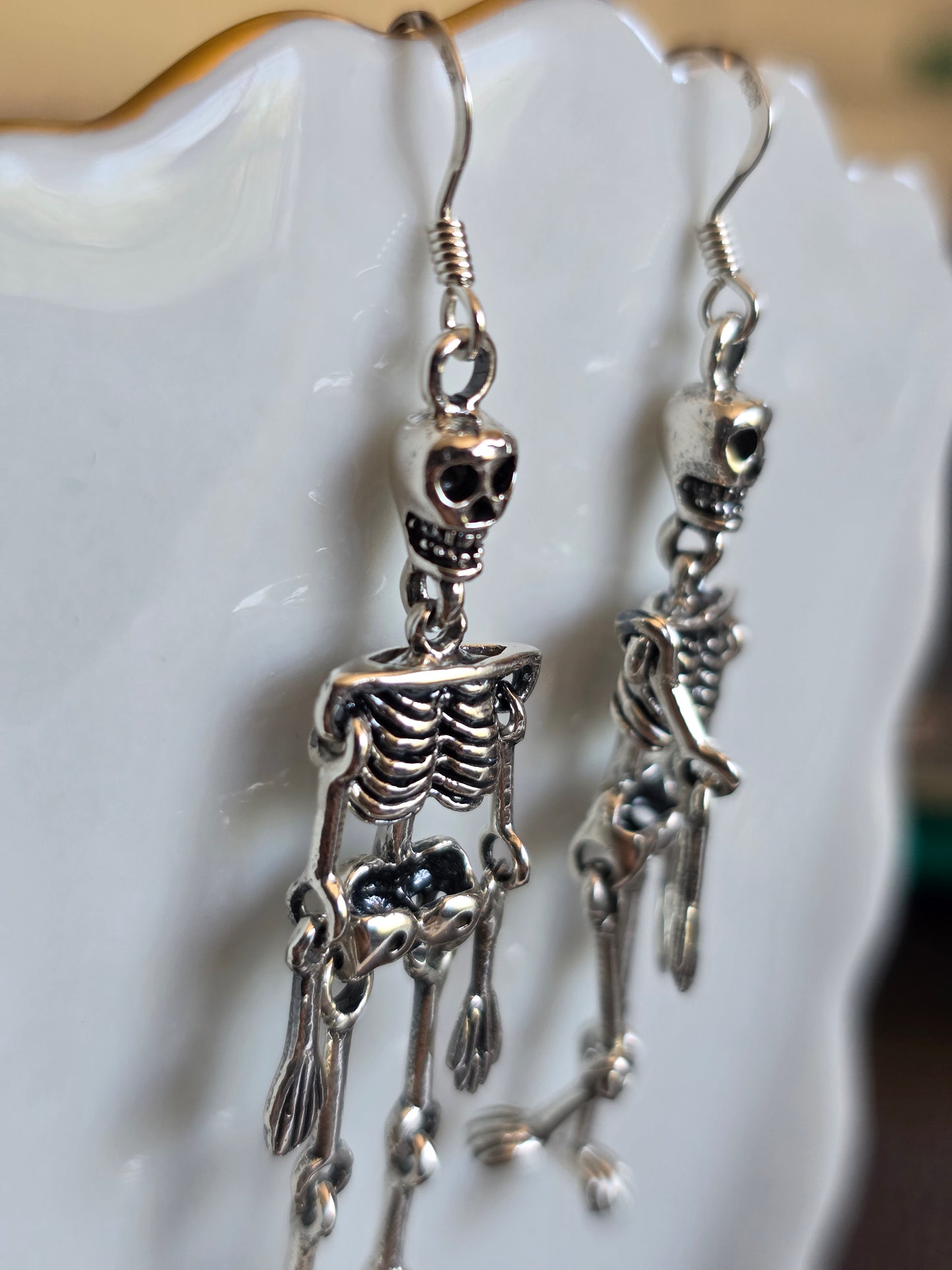 Cool Sterling Silver 3D Articulated Skeleton Dangle Statement Earrings