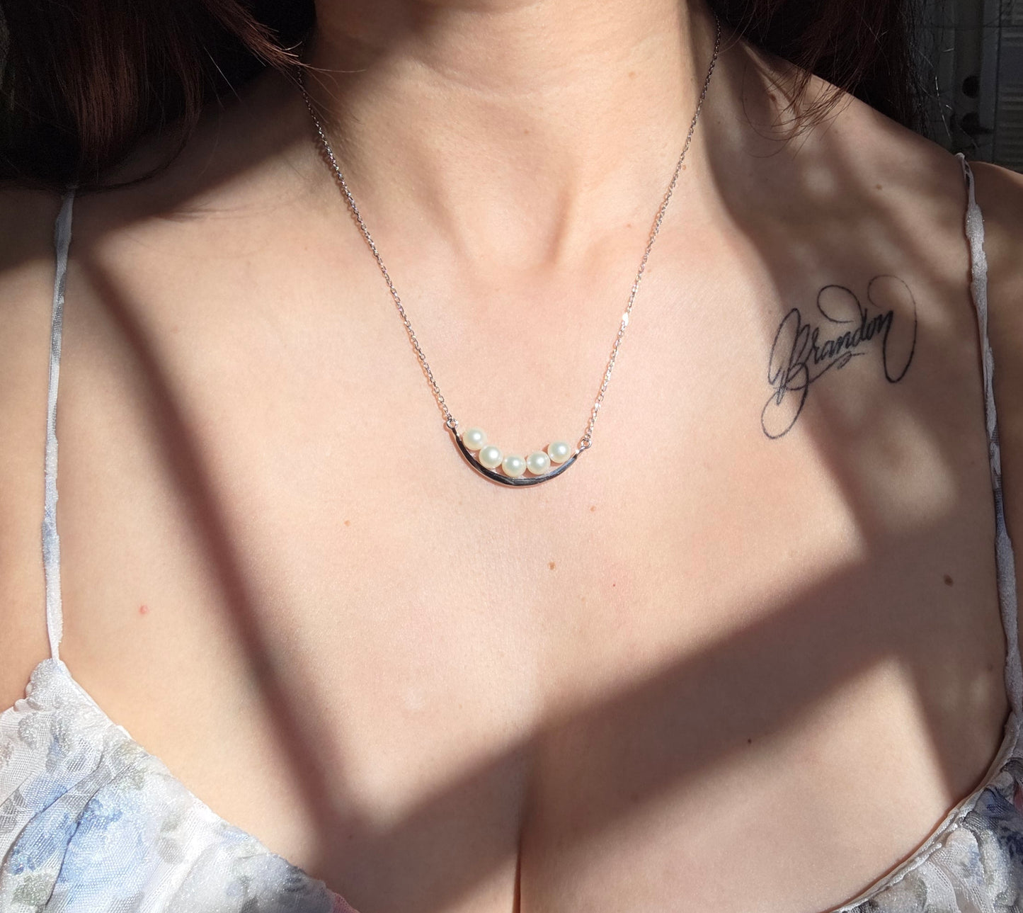 Pretty Sterling Silver Genuine 5 Pearl Necklace 18"