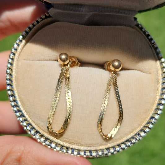 14k Gold Herringbone Convertible Post to Dangle Earrings