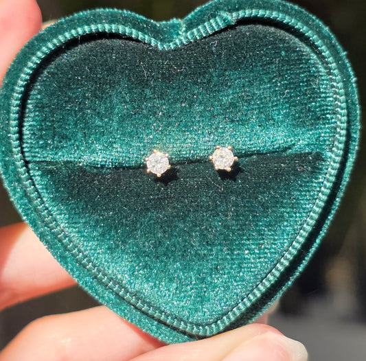 14k Gold Classic 1/5ctw Prong Set Round Diamond Solitaire Studs Earrings