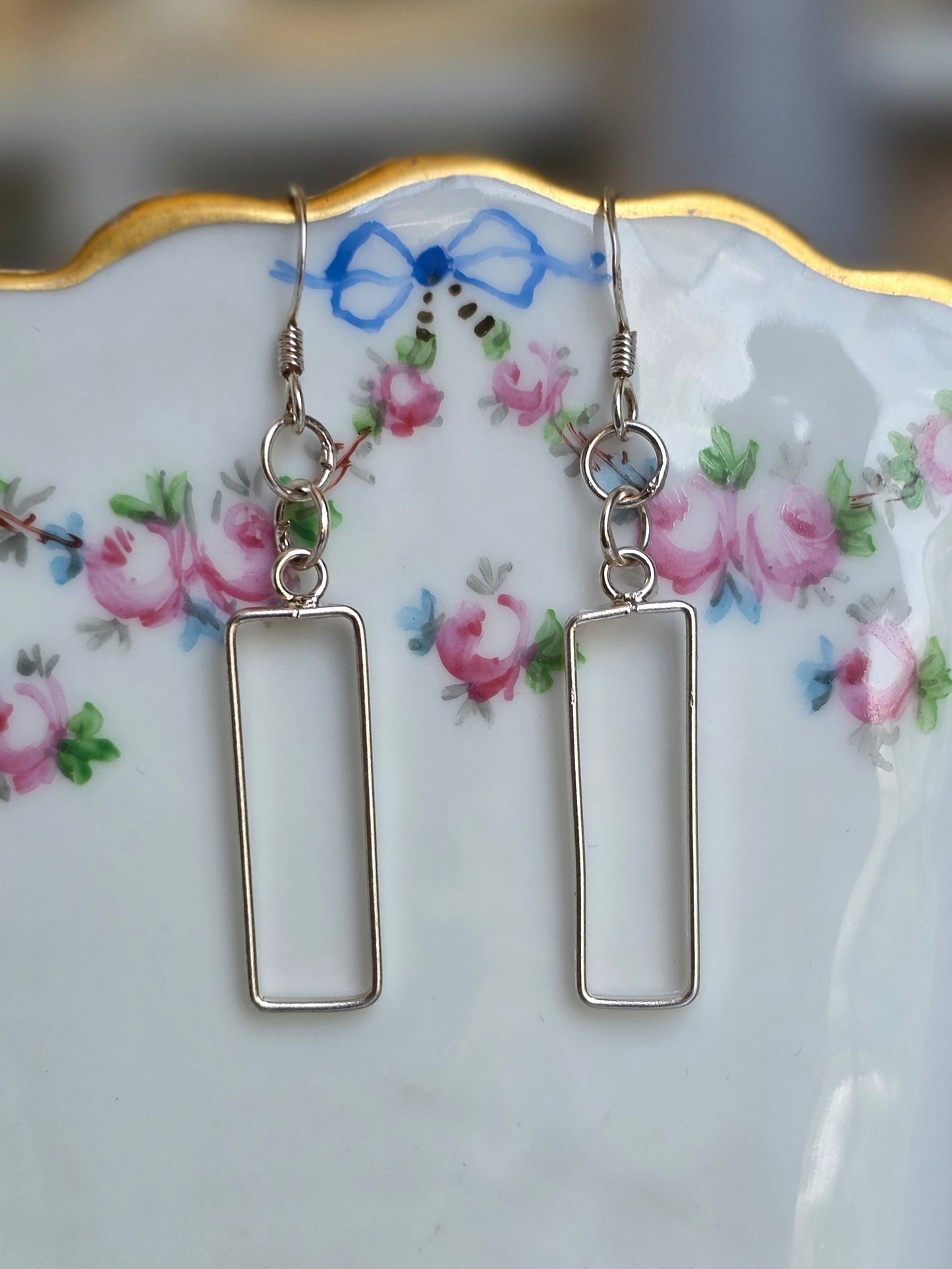 Fun Sterling Silver Rectangular Cut Out Drop Dangle Earrings