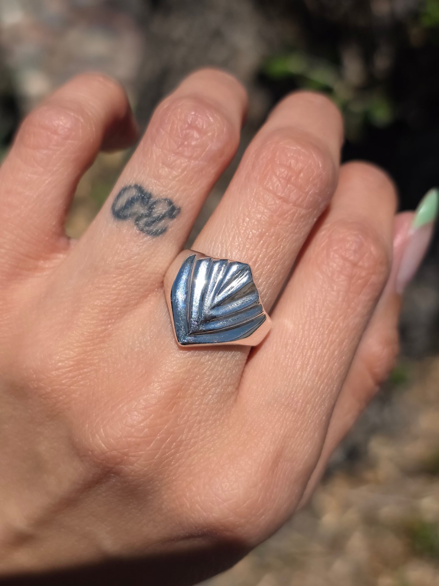Solid Sterling Silver Badass Shield Ring Size 7