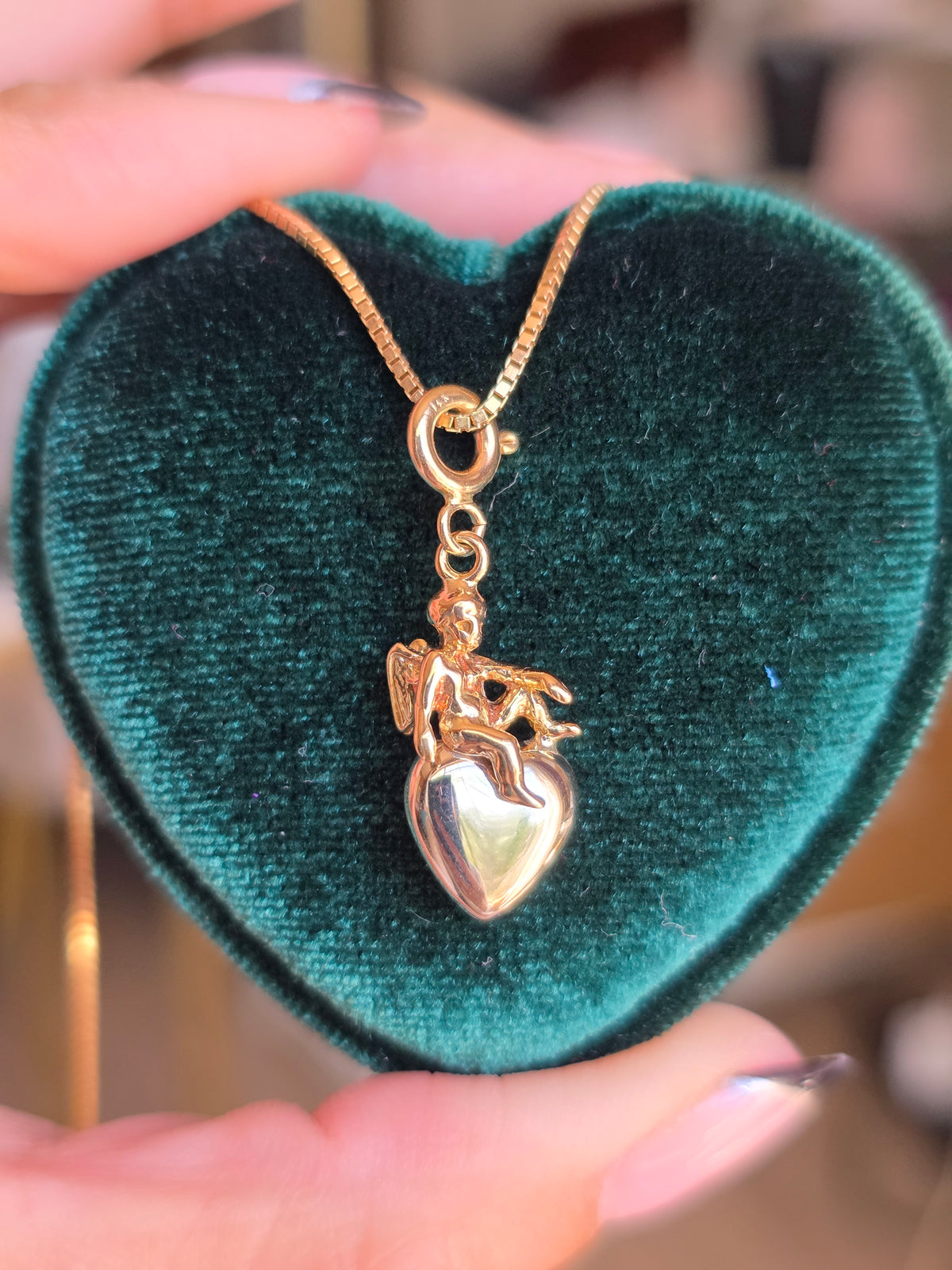 Beautiful Vintage 14k 2Tone Cherub Angel White Gold Heart Charm Spring Ring Clasp (NO CHAIN)