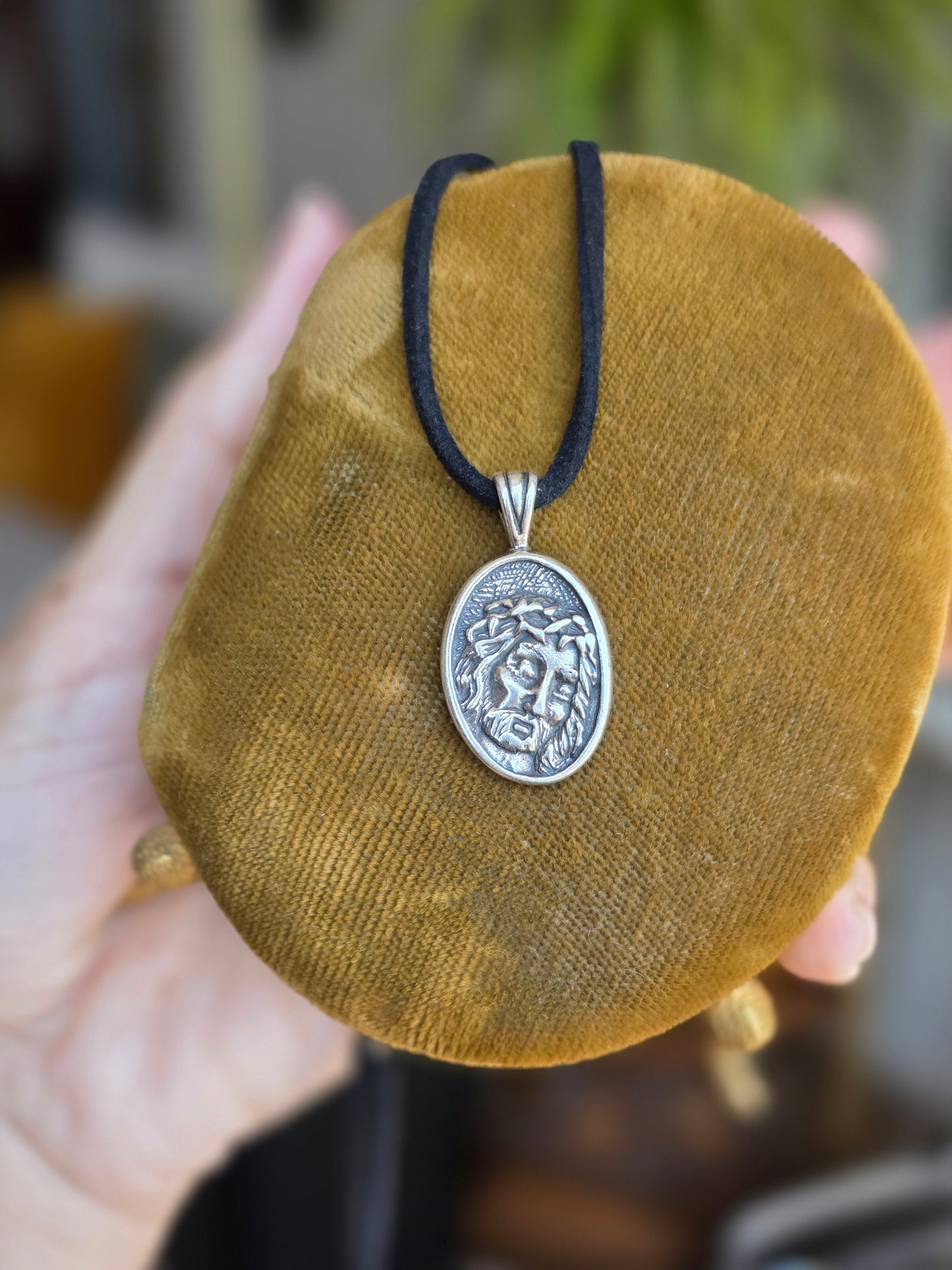 Solid Sterling Silver Oval Jesus Head Medallion Pendant (NO CHAIN)