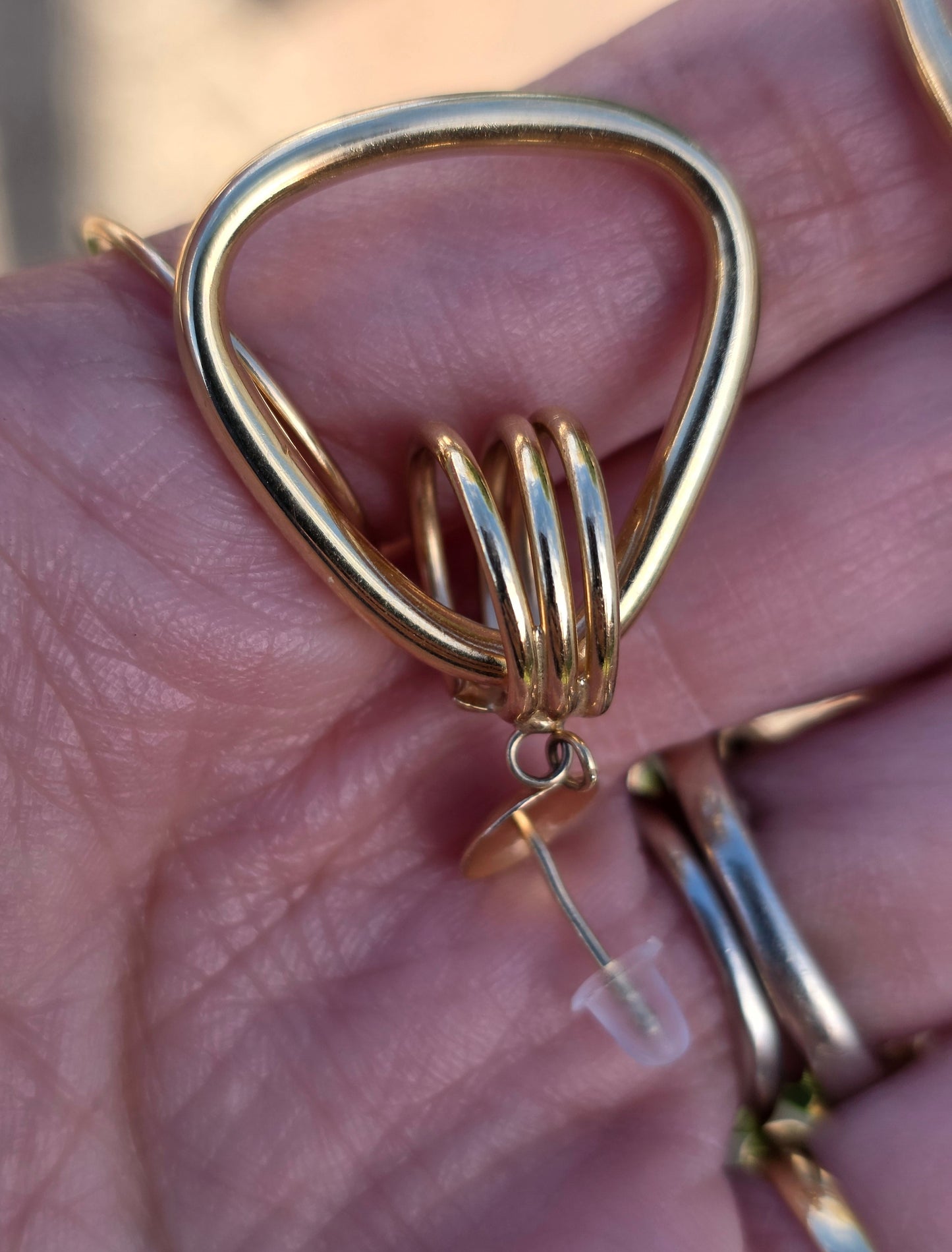 Awesome 14k Gold Stirrup Doorknocker Style Unique Dangle Statement Earrings