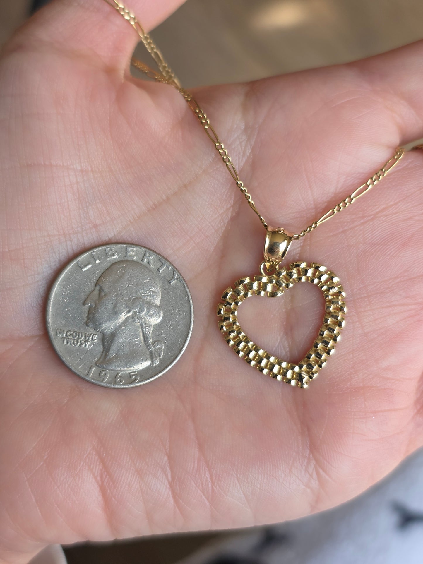 Lovely 10k Gold Textured Panther Link Heart Cut Out Pendant (NO CHAIN)