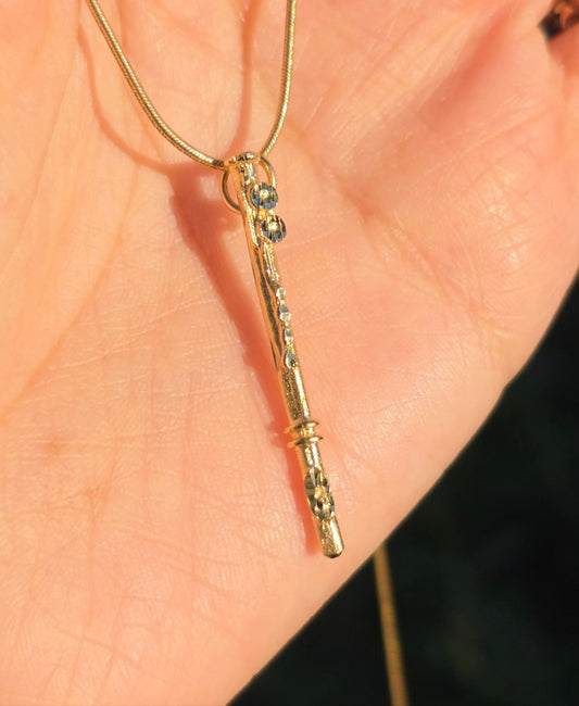 Adorable 14k Diamond Cut Textured Solid 3D Flute Charm (NO CHAIN)