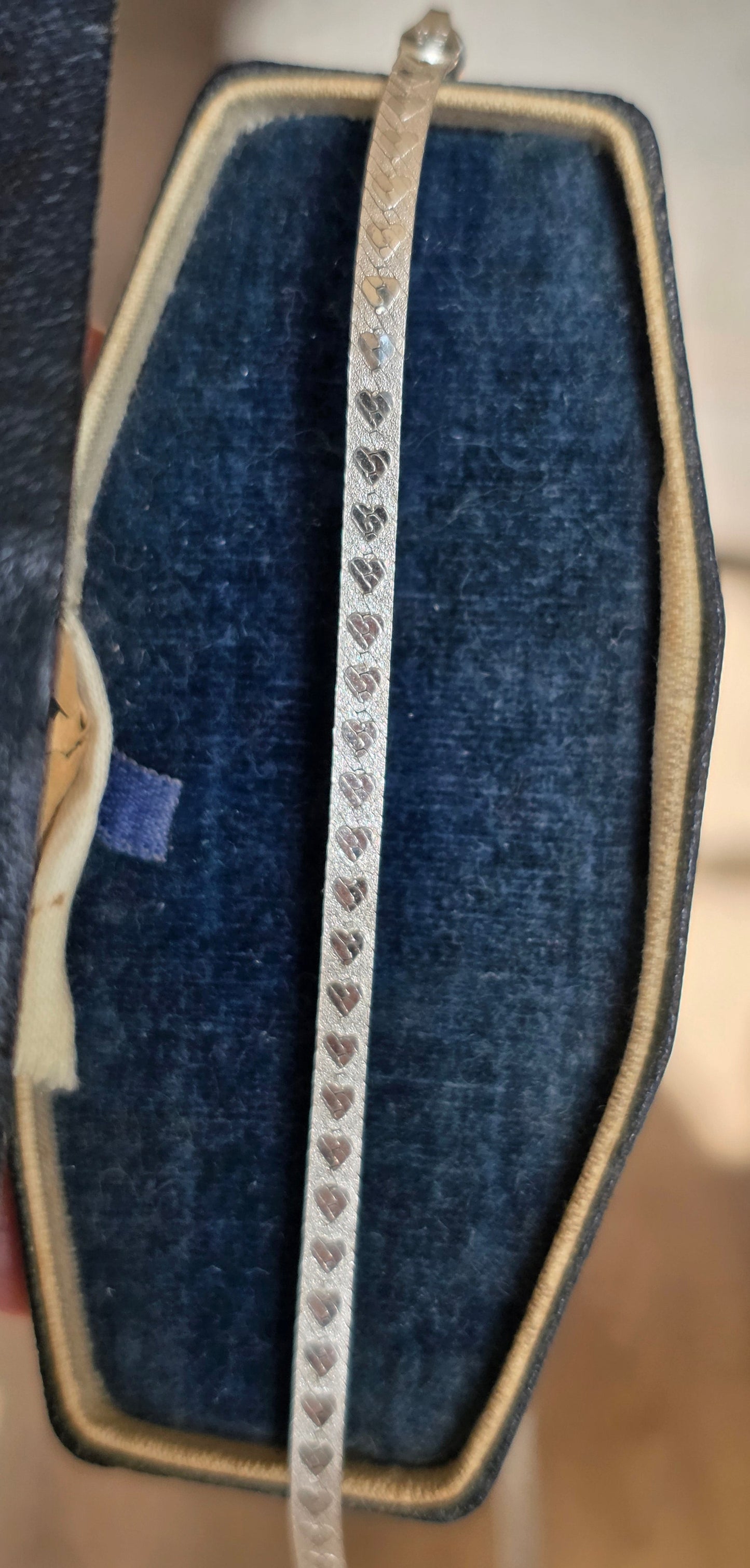 Italian Made Sterling Silver Double Sided Flat Herringbone Hearts Necklace 18"