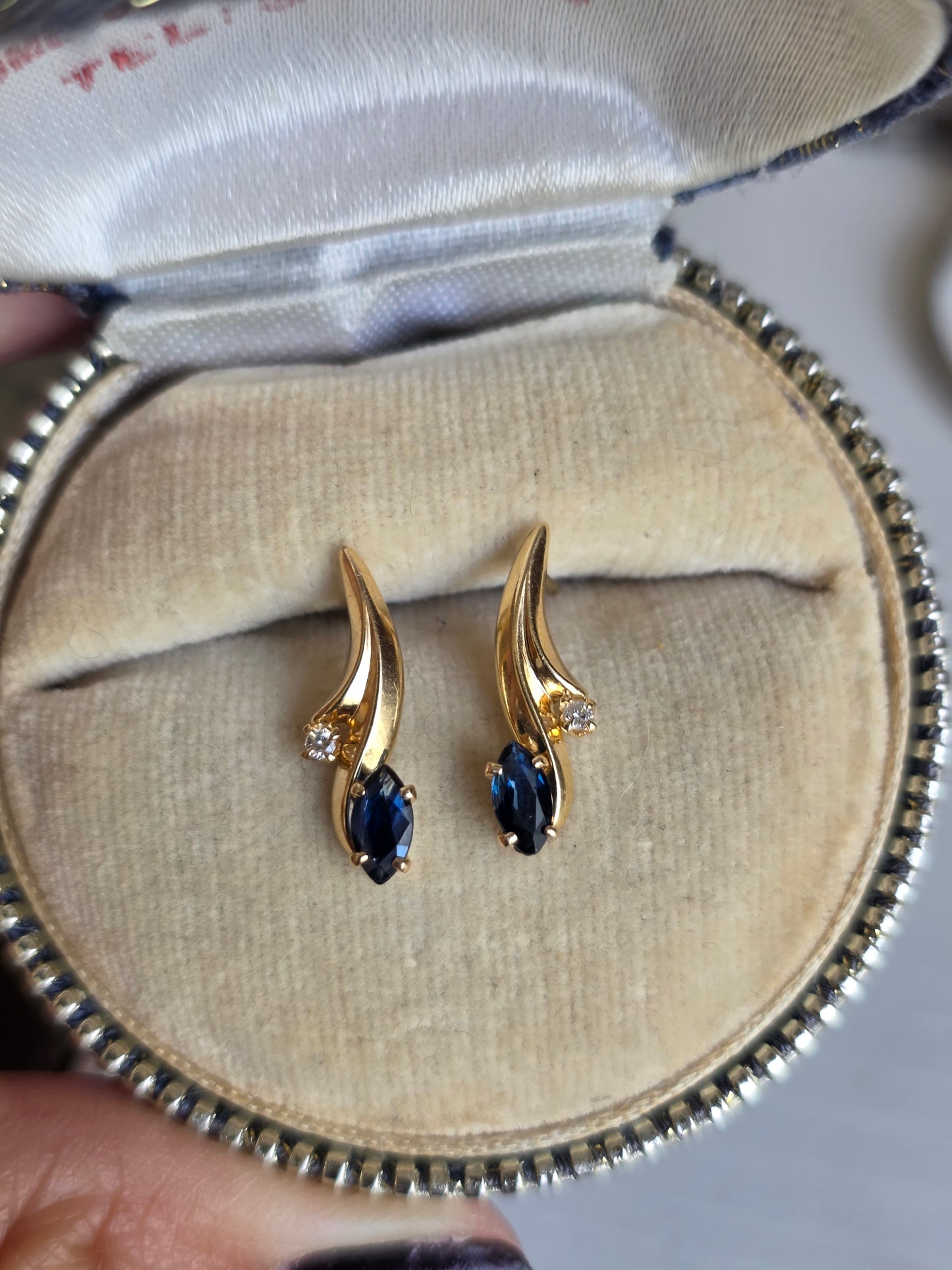 Lovely Dainty 14k .74TCW Sapphire And Diamond Accented Lightweight Drop Stick Earrings