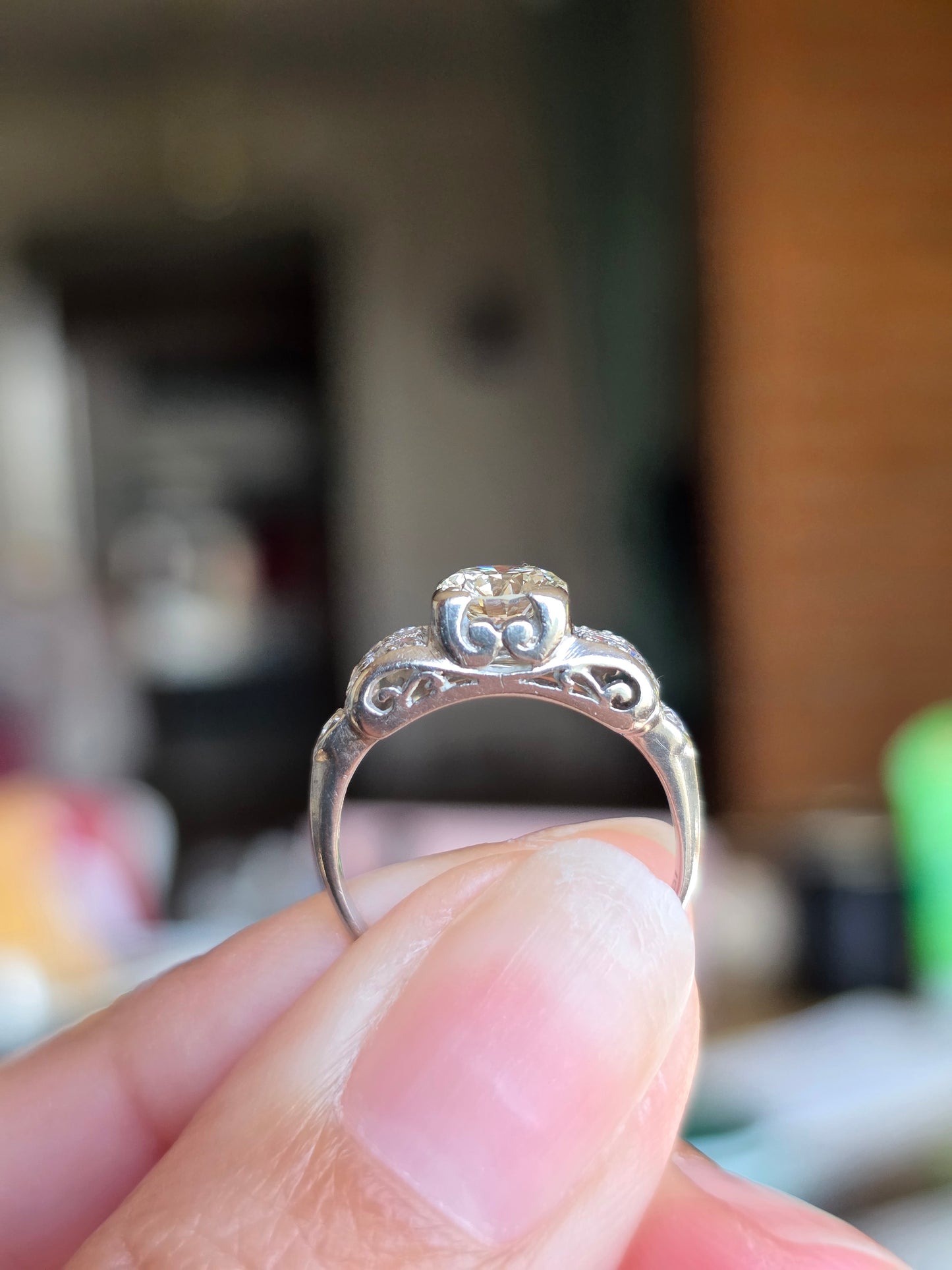 Stunning 1.0CTW OEC Art Deco Style Platinum Diamond Ring Size 4