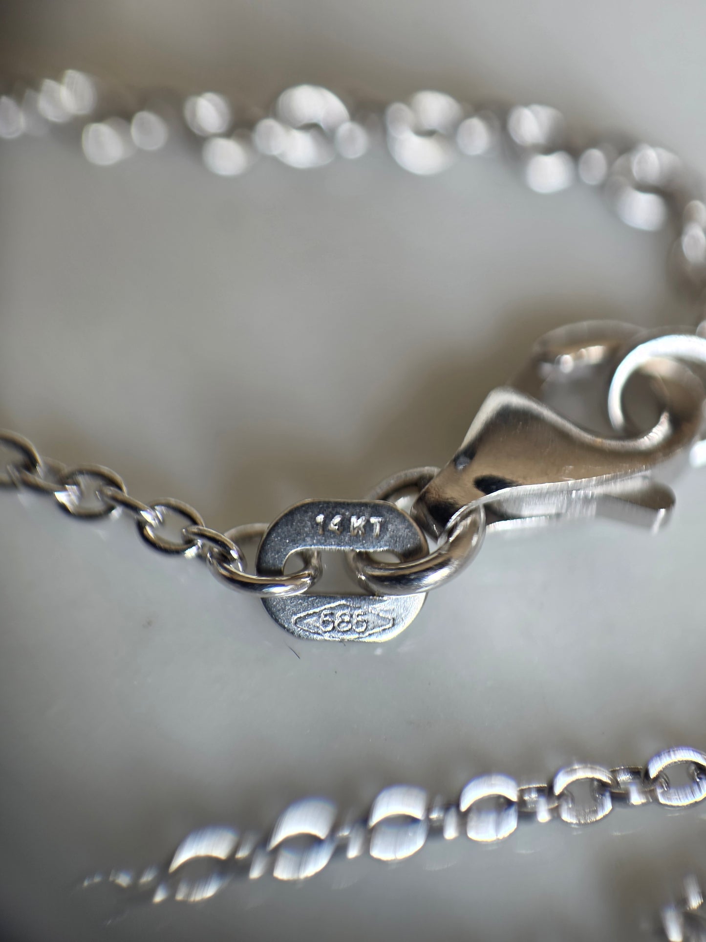 Beautiful Dainty White Gold Sapphire Diamond Pendant With Solid White Gold Cable Link Chain 16" 14k/10k