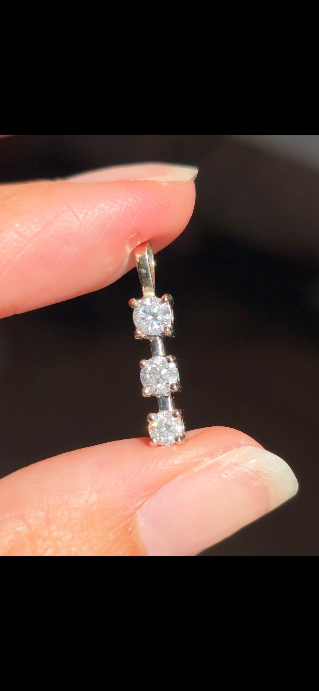 14k White Gold Triple Diamond Stick Drop Pendant (NO CHAIN)