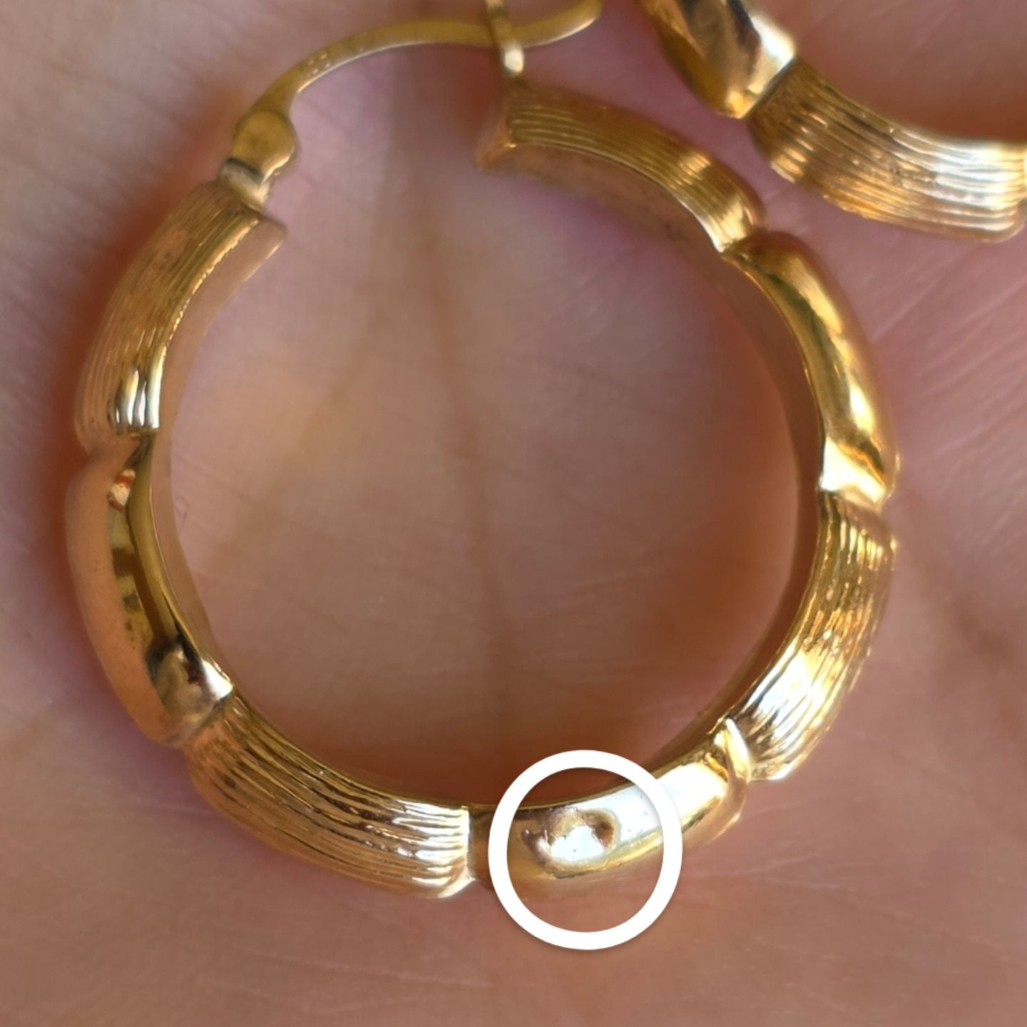 10k Gold Bamboo Style Hoops Earrings