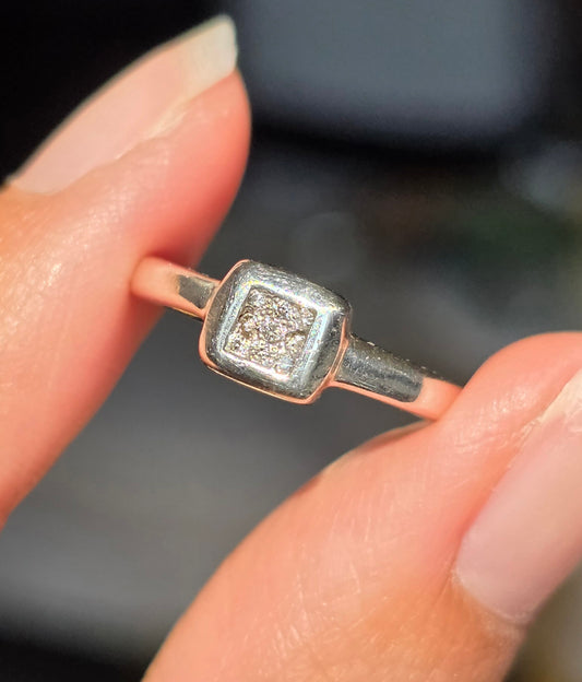 Adorable Sterling Silver Diamond Square Signet Ring Size 5