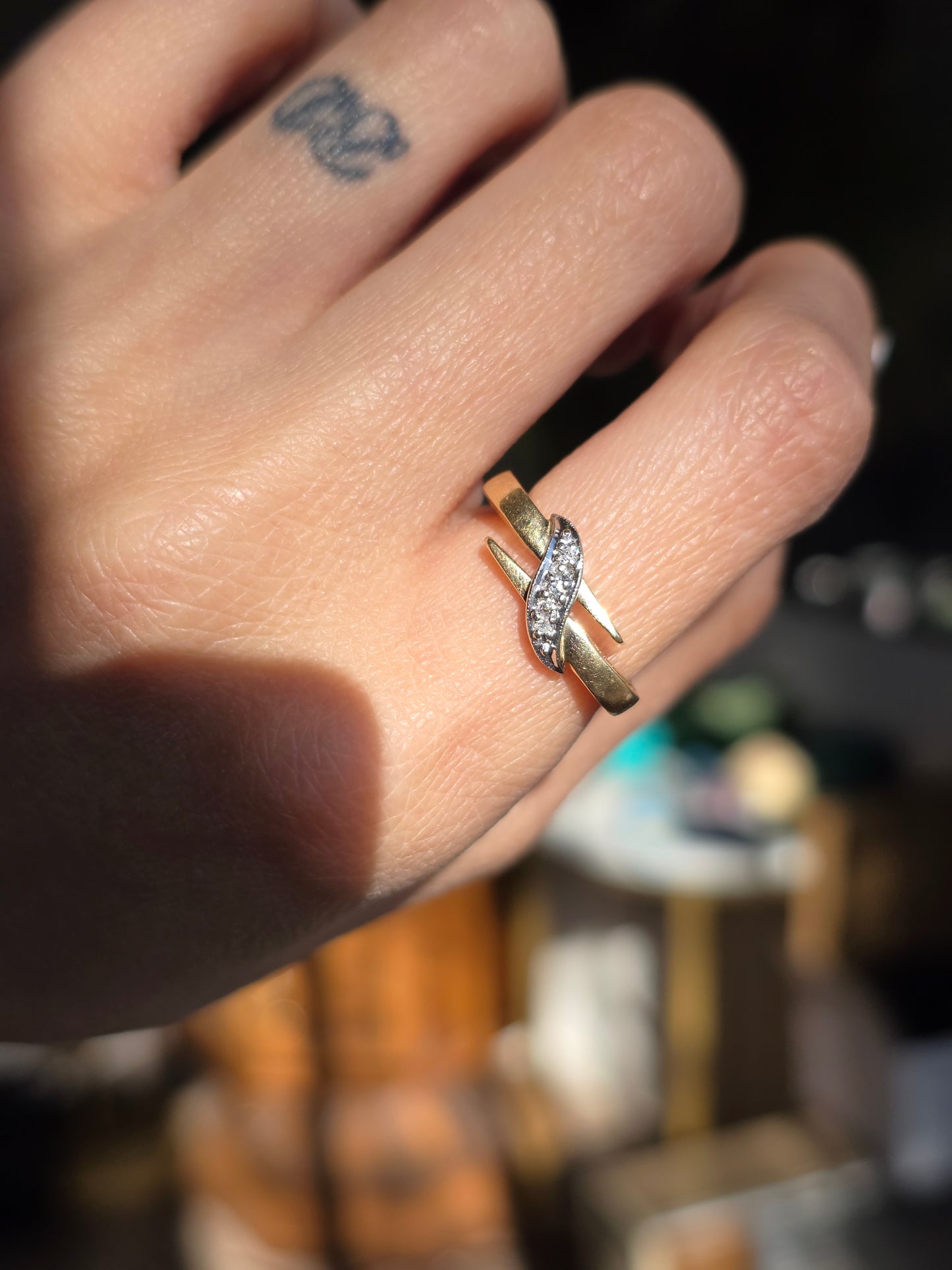 14k Gold Unique Diamond Accented Open Band Squared Ring Size 4.5