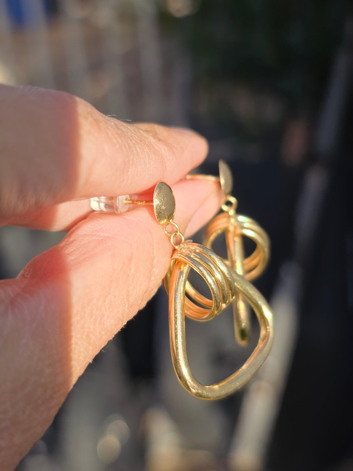 Awesome 14k Gold Stirrup Doorknocker Style Unique Dangle Statement Earrings