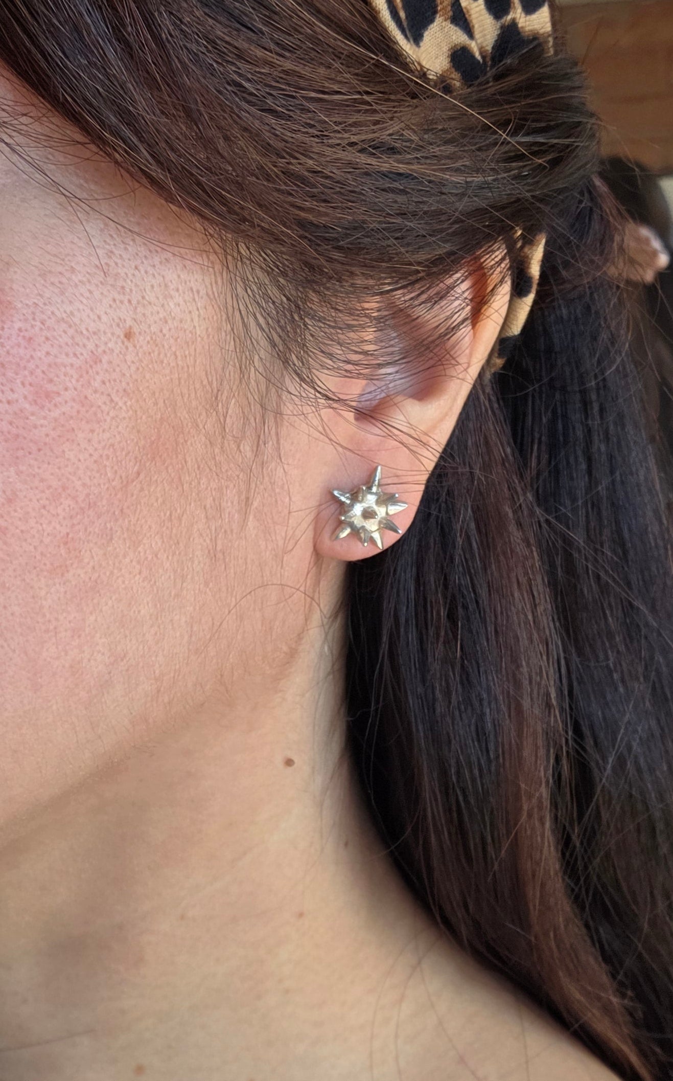 925 Sterling Silver Spikey "Bowser Shell" Stud Earrings