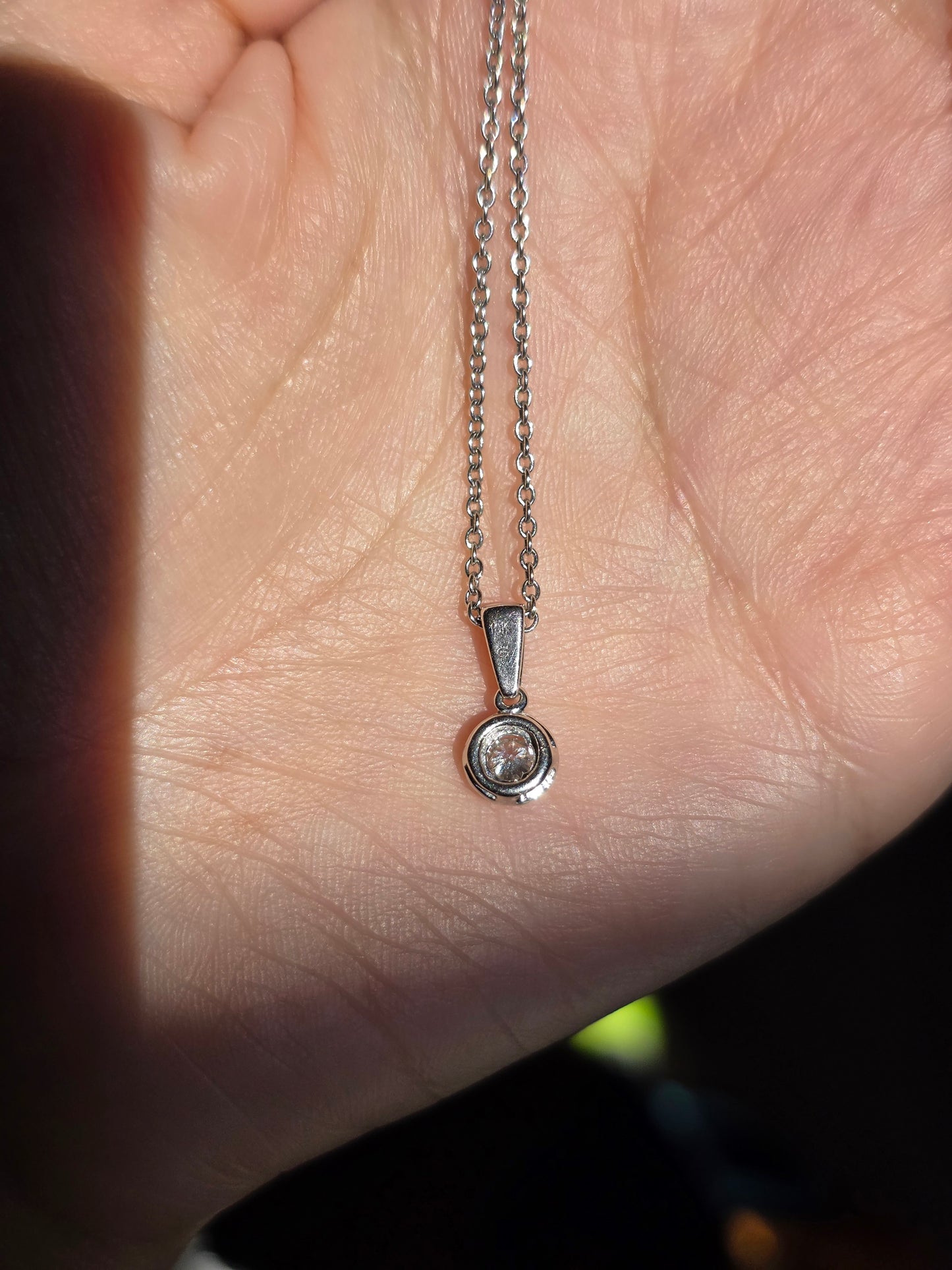 Sparkling White Gold Dainty .20CTW Diamond Cluster Pendant With Cable Chain 16" Necklace