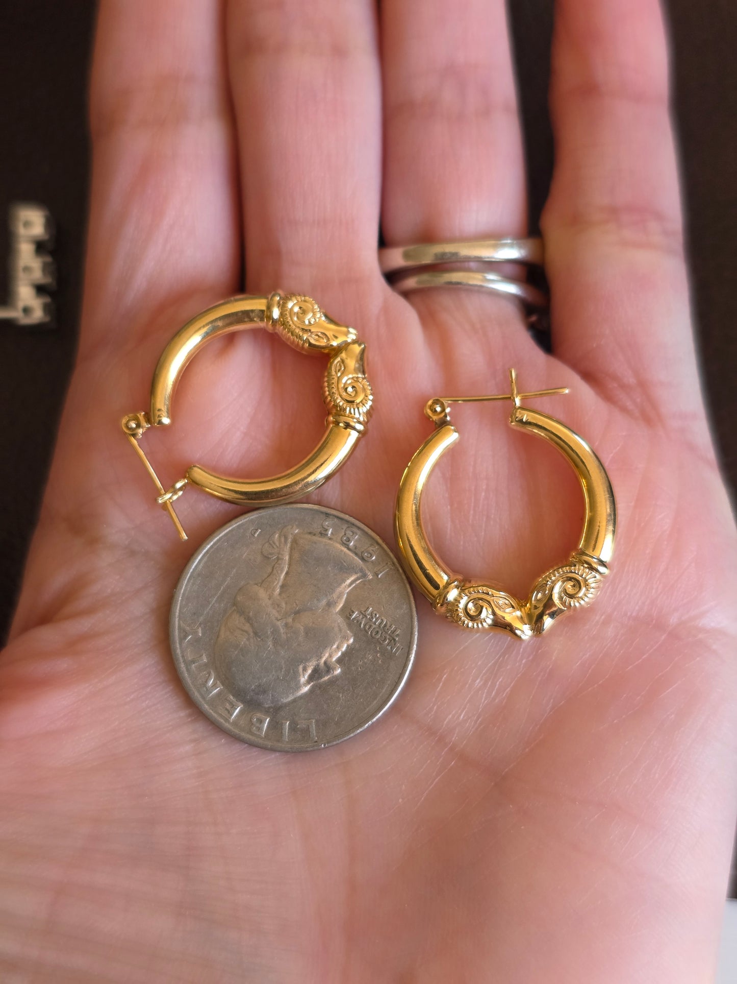 Awesome 14k Gold Ram Hoops Earrings