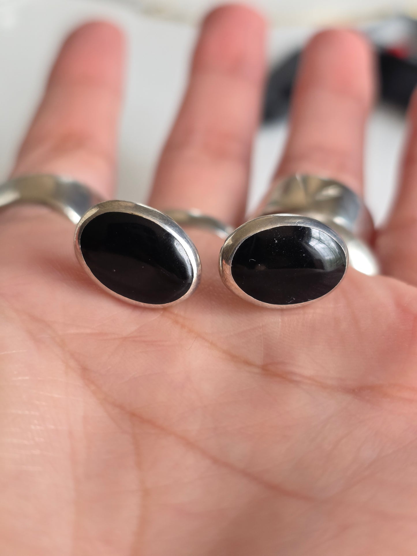 Sterling Silver Oval Onyx Inlay Statement Earrings
