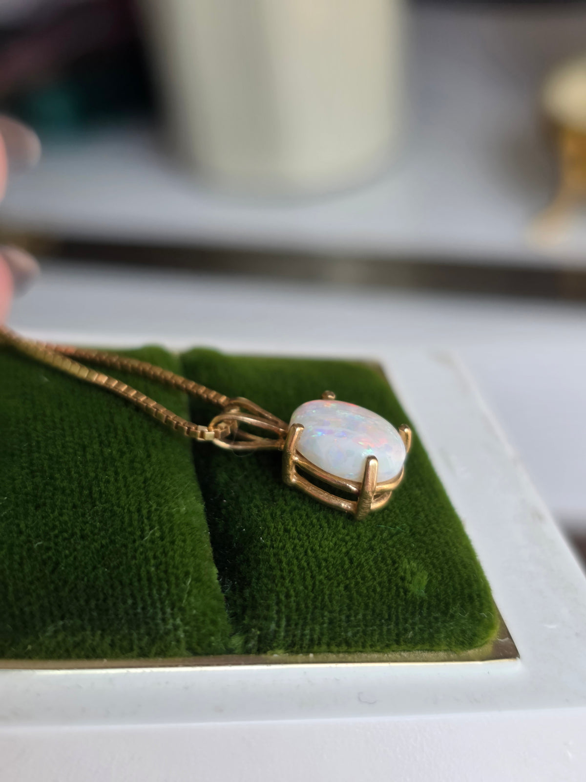 Gorgeous 14k Gold 1.10ctw Oval Opal Solitaire Pendant October Birthstone