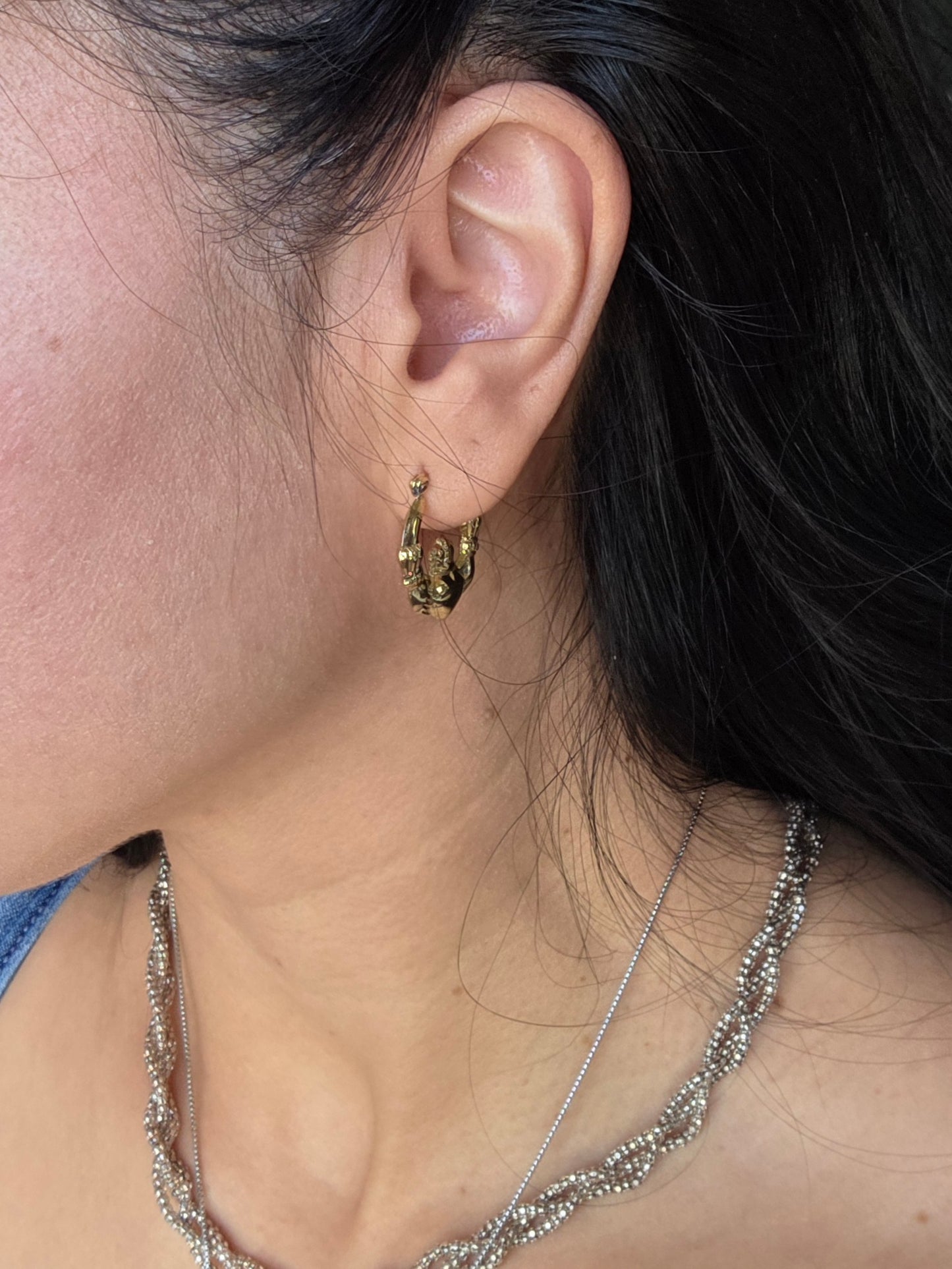 Pretty 14k Gold Claddagh Hollow Style Hoops Earrings