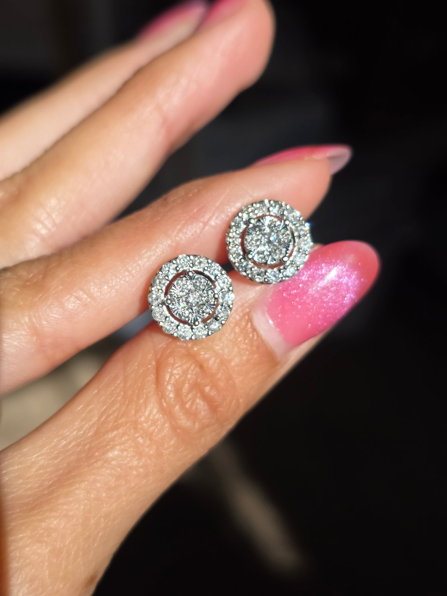 Gorgeous 10k White Gold Round Sparkling Diamond Cluster .68ctw Stud Earrings