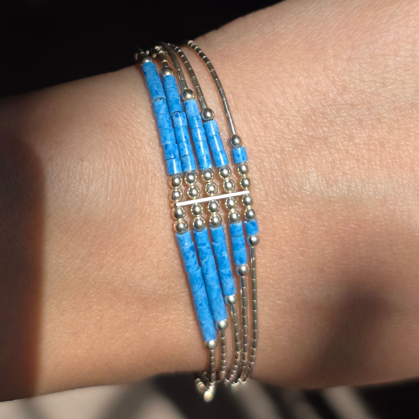 Southwestern 925 Sterling Turquoise Multi-Strand Liquid Silver Bracelet 6.75"