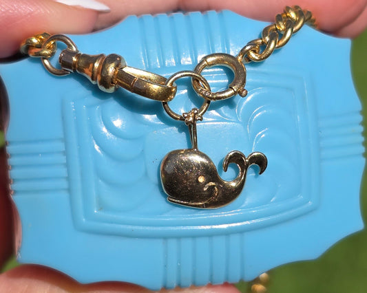 Adorable 14k Gold Solid 1/2" Smiling Whale Pendant Charm Threader Bail (NO CHAIN)