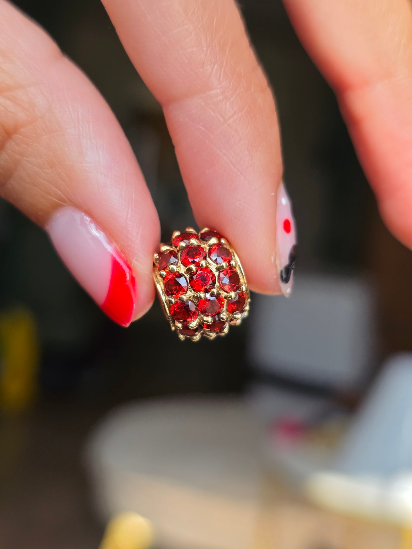 Vintage 10k Gold Garnet Spacer Bead Charm (NO CHAIN)