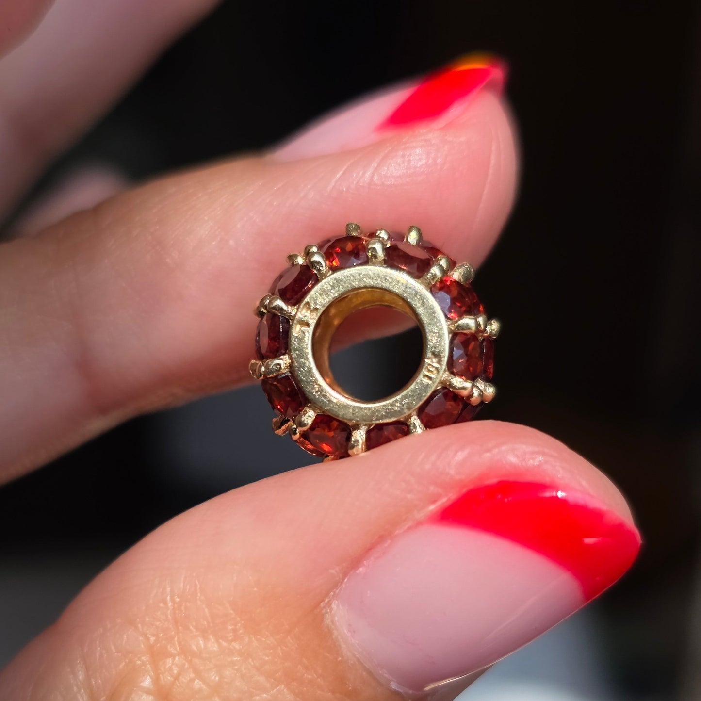 Vintage 10k Gold Garnet Spacer Bead Charm (NO CHAIN)