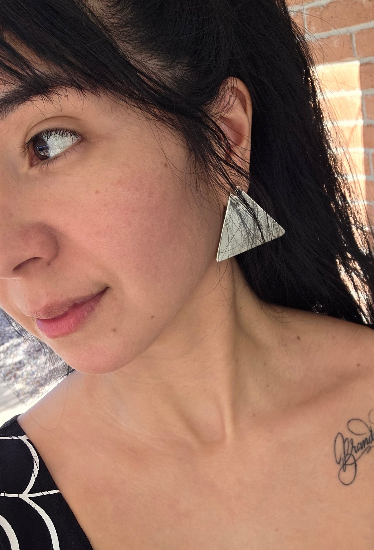 Bold Sterling Silver Large Triangle Stud Statement Earrings