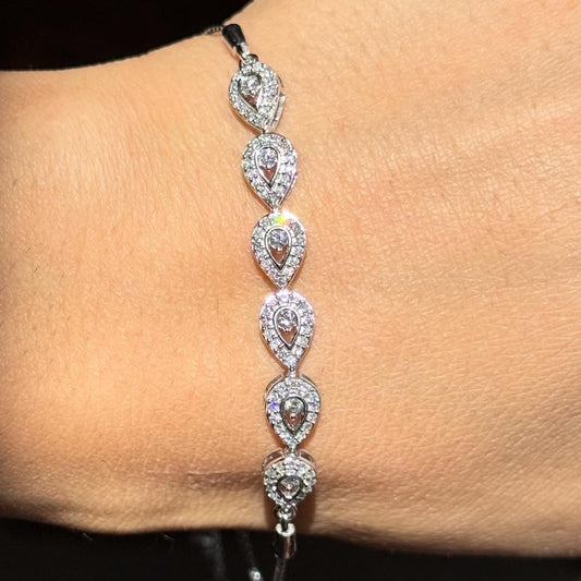 Beautiful 10k White Gold Diamond Bracelet With Slide Clasp Fits Any Size Wrist 5"-9"