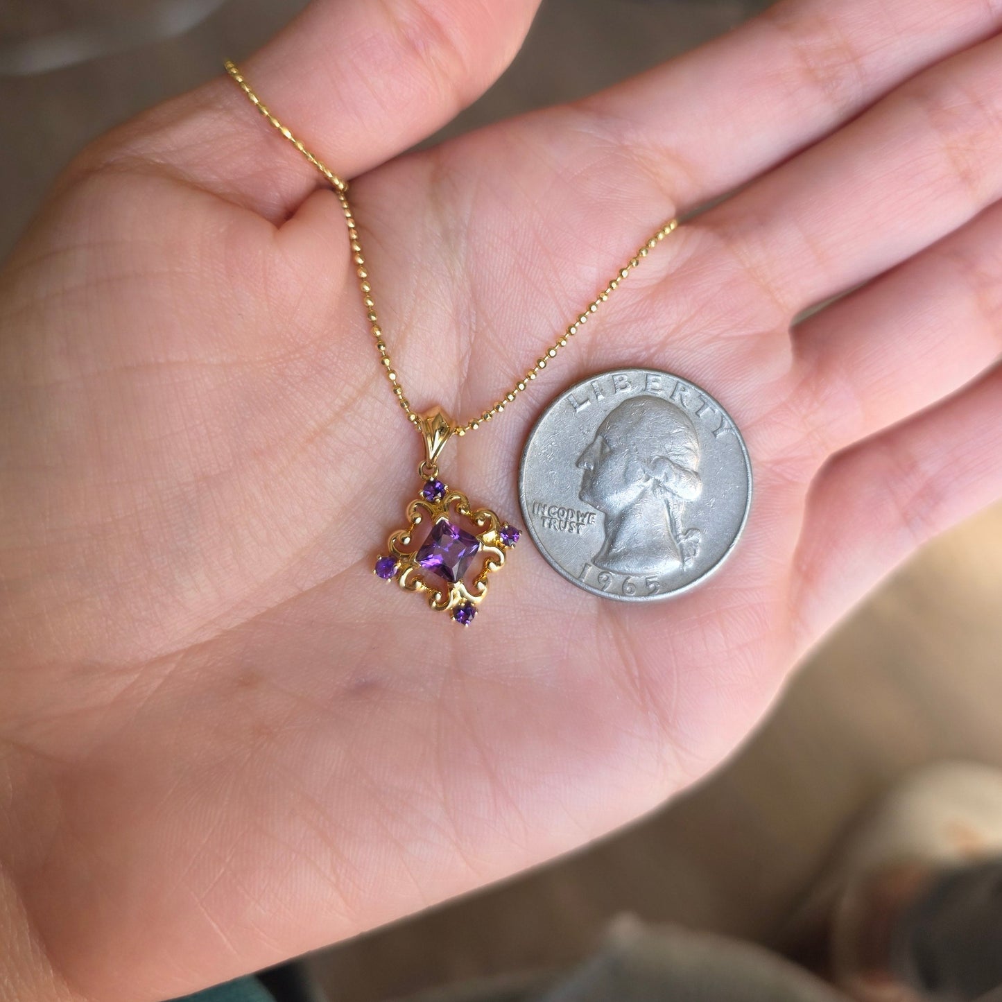 Stunning 14k Gold Filigree Princess Amethyst Pendant (NO CHAIN)