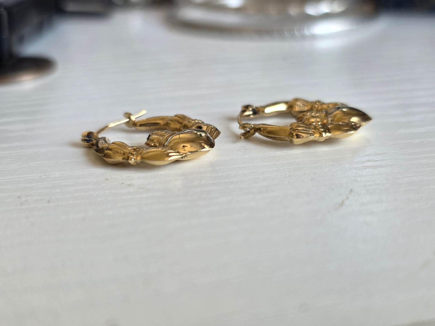 Pretty 14k Gold Claddagh Hollow Style Hoops Earrings