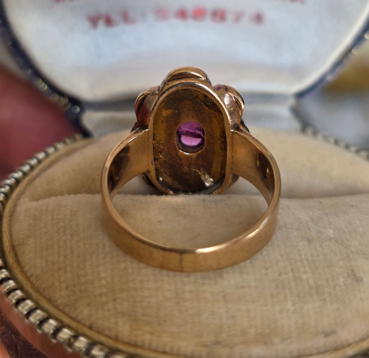 Victorian Style Antique 14k Gold Garnet + Amethyst Cabochon Cluster Statement Ring Size 7