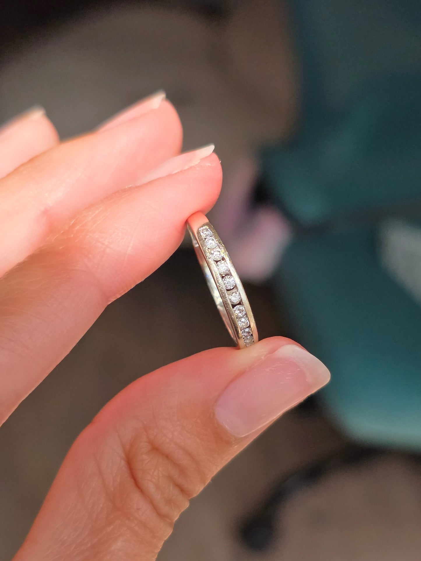 Lovely 10k White Gold Channel Set .23CTW Diamond Stacker Band Ring Size 7