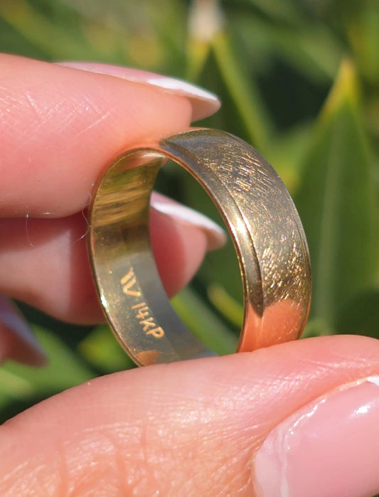 Solid Made 14k Gold 5.9mm Wide Textured Cigar Wedding Band Size 7